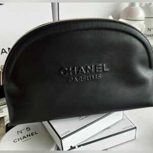 CHANEL Black Leather Domed Cosmetic Pouch. NWOT